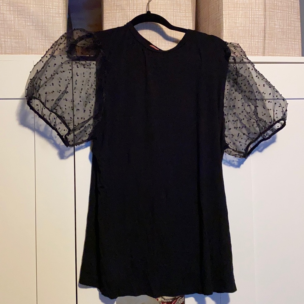 Xl ballon sleeve polka dot womens black elegant shirt